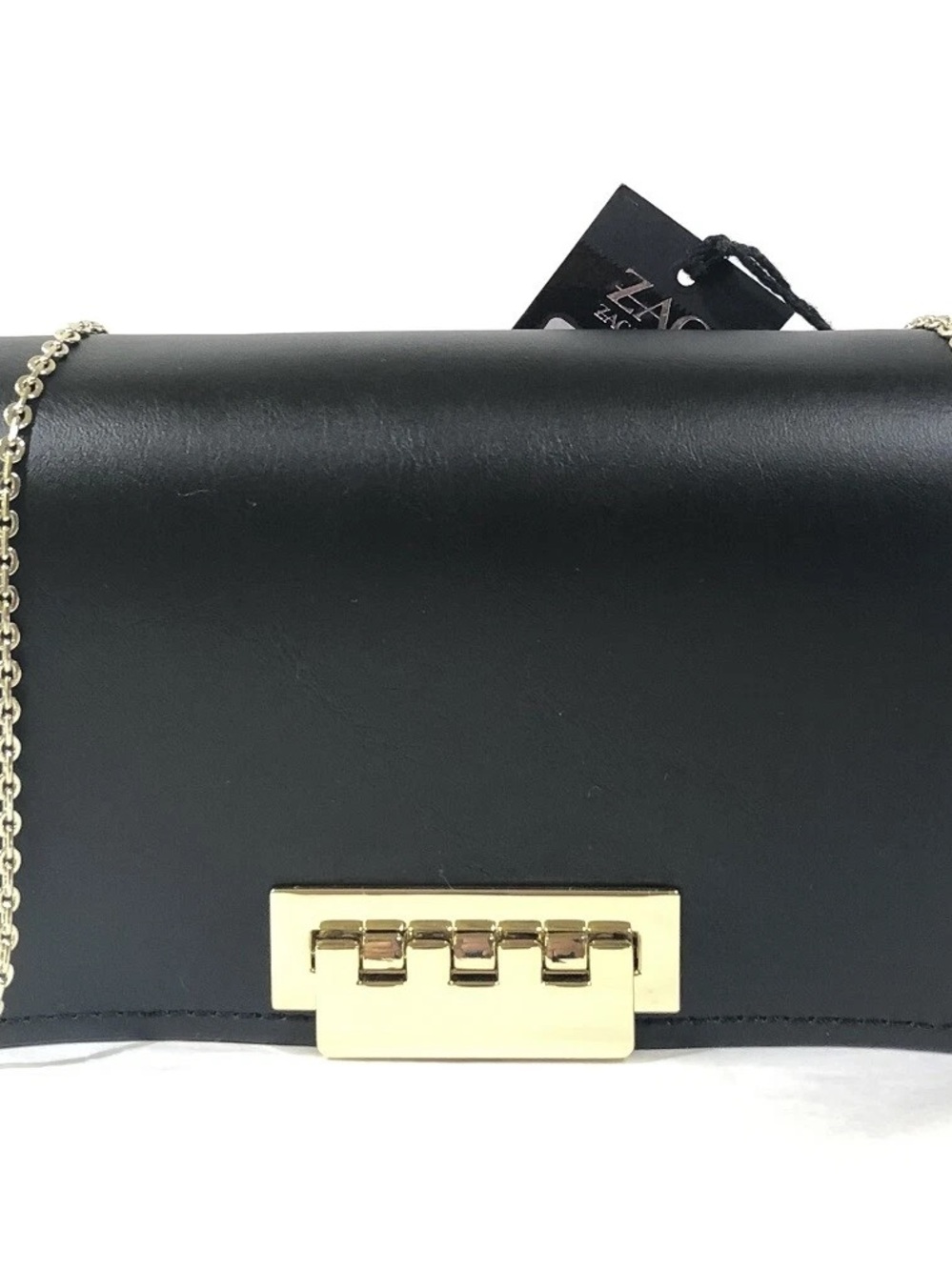 ZAC Zac Posen Black Accordian Leather Shoulder Bag with Gold Hardware